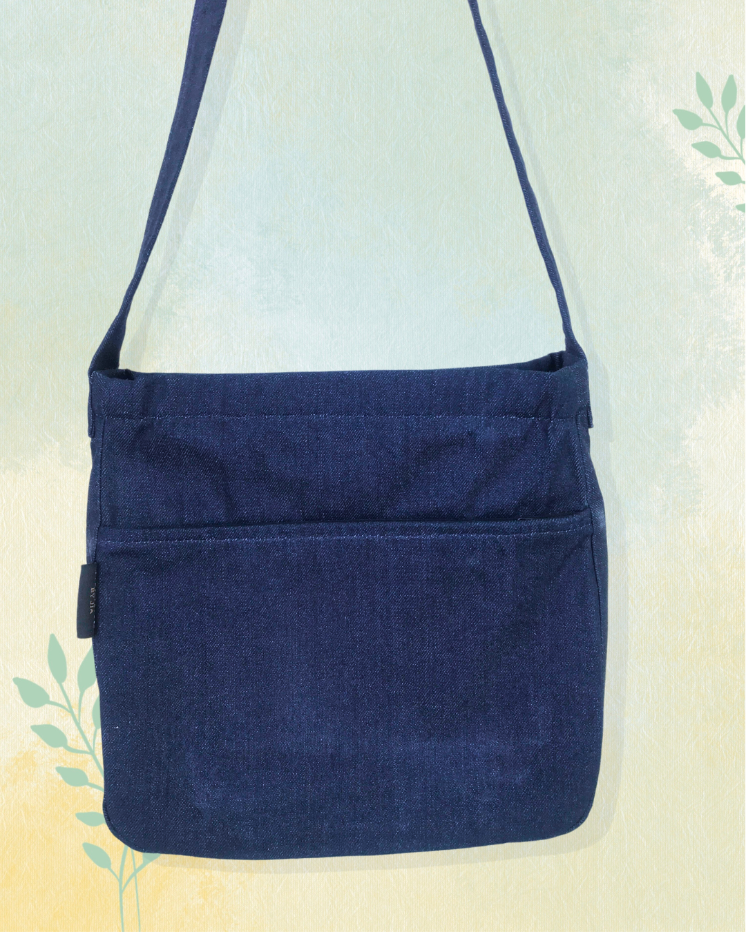 Medium-Sized Denim Crossbody Bag with Zipper Pockets