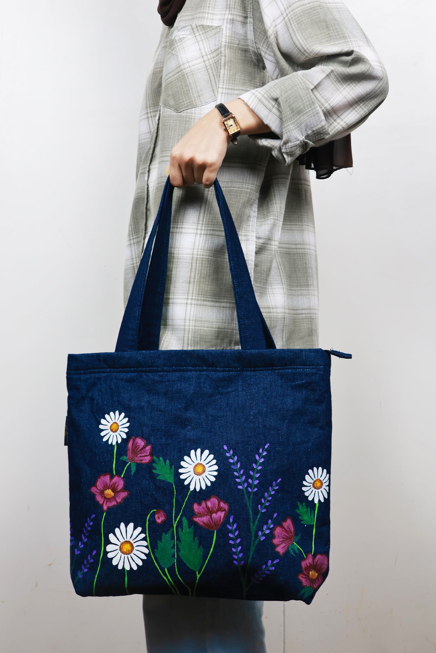 Floral Basket Tote Bag - For Denim Lovers