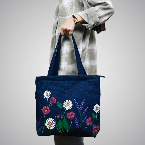 Floral Basket  Tote Bag - For Denim Lovers