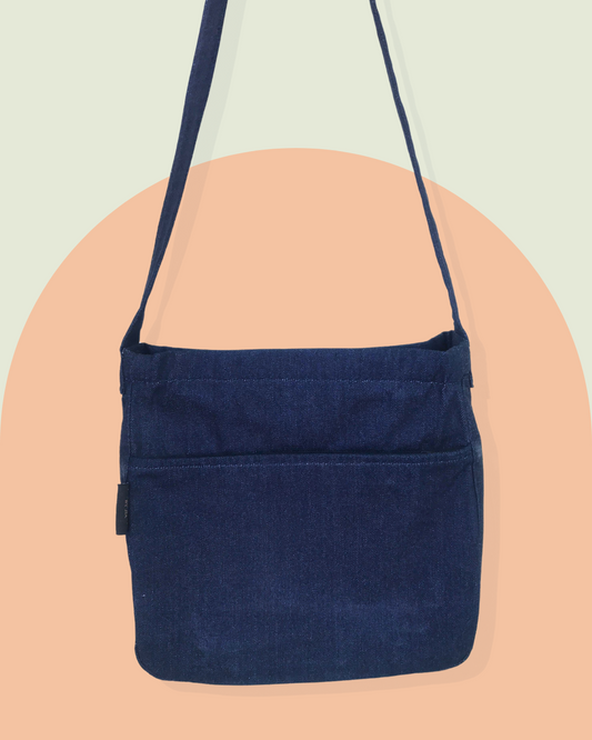 Medium-Sized Denim Crossbody Bag with Zipper Pockets