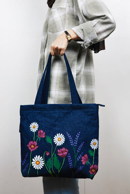Floral Basket  Tote Bag - For Denim Lovers