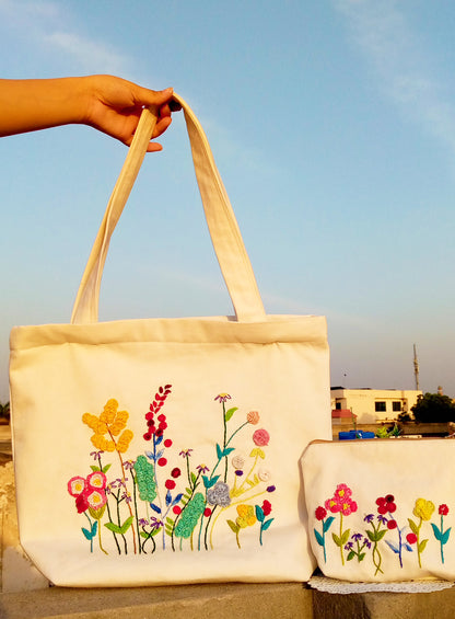 A hand embroidered bag made with love