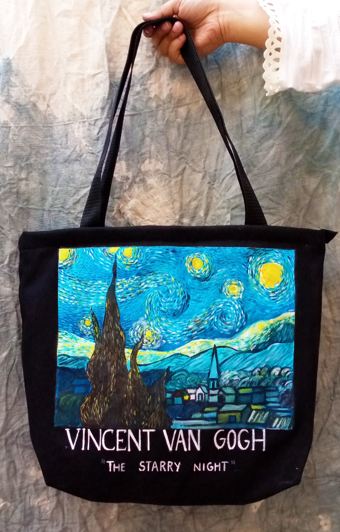 van gogh ( starry night ) tote bag with features