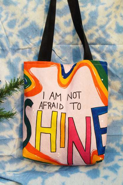 shine bright tote bag with features