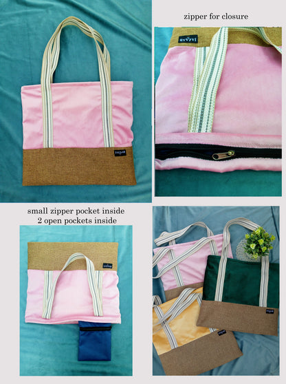 Zipper Velvet tote with features